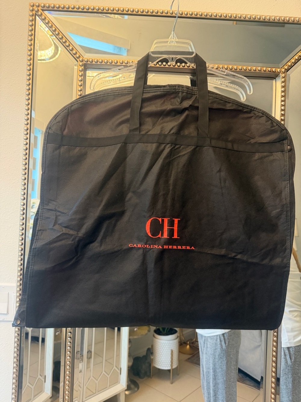 Carolina Herrera Black Garment Bag with Red CH Logo